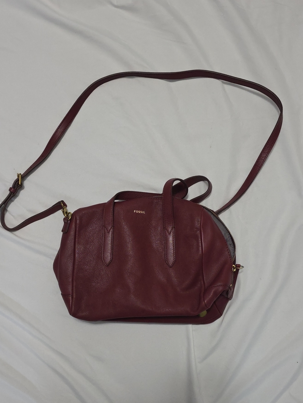Fossil Wine Maroon Burgundy Leather Crossbody Sydney Satchel